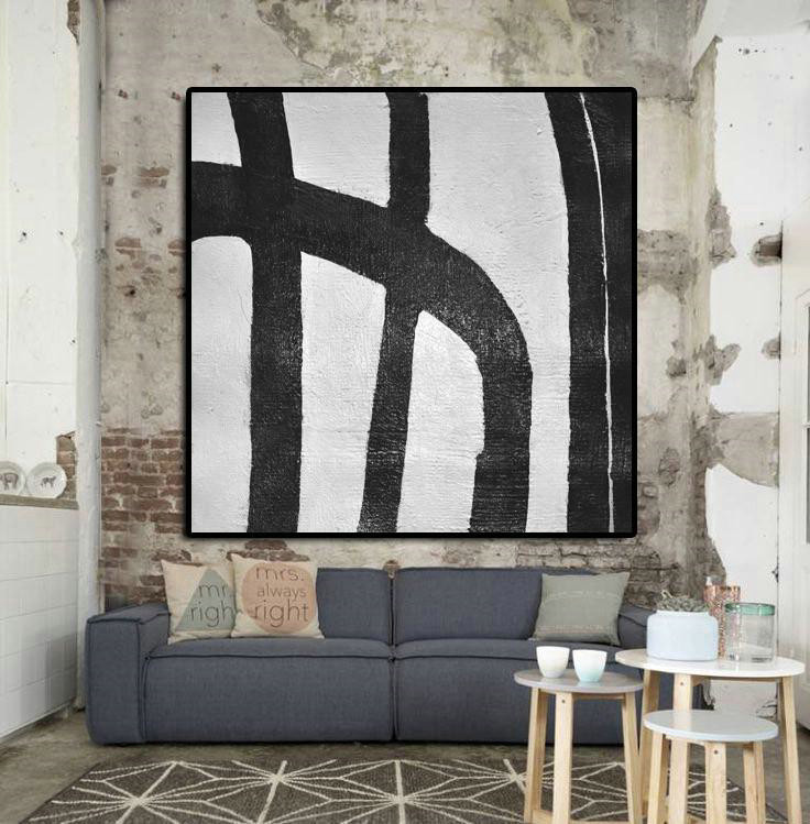 Large Contemporary Art Acrylic Painting,Oversized Minimal Black And White Painting - Abstract Oil Painting